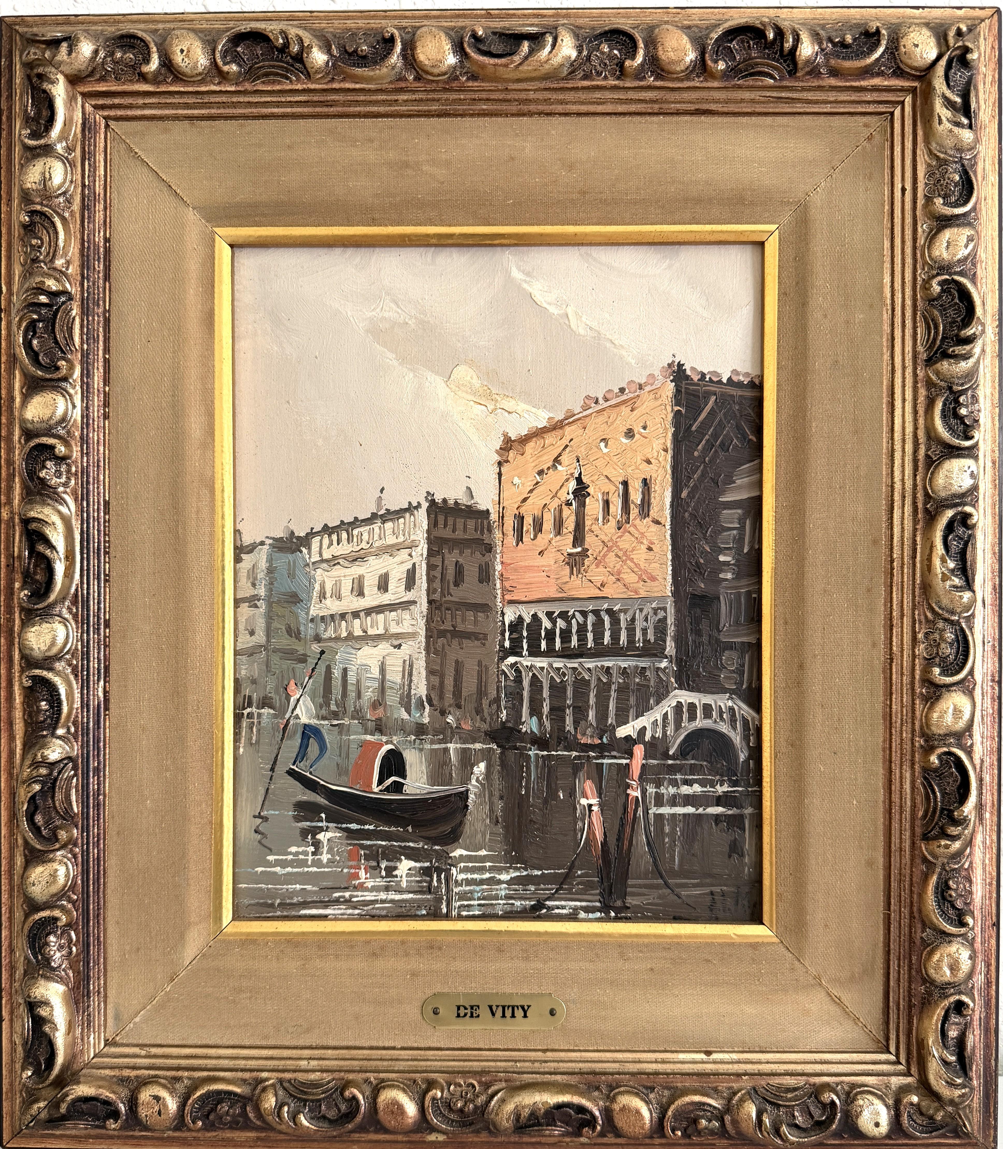 Antonio De Vity (1901-1993) Italienisches Ölgemälde Venedig Kanal Gondel Stadtbild