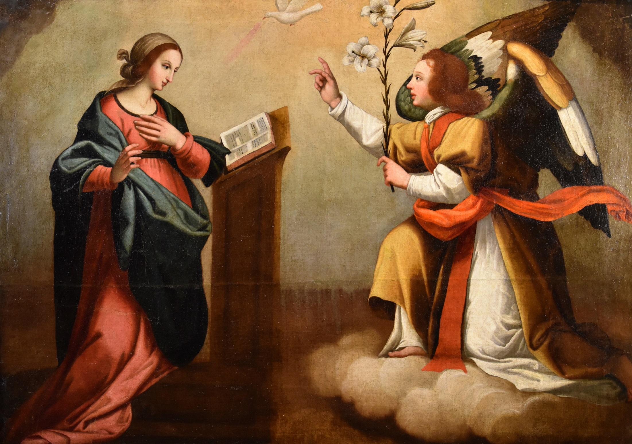 Annunciation Ceraiolo Paint Oil on canvas 16th Century Old master Firenze Italy - Old Masters Painting by Antonio Del Ceraiolo (active In Florence, Early 16th Century)