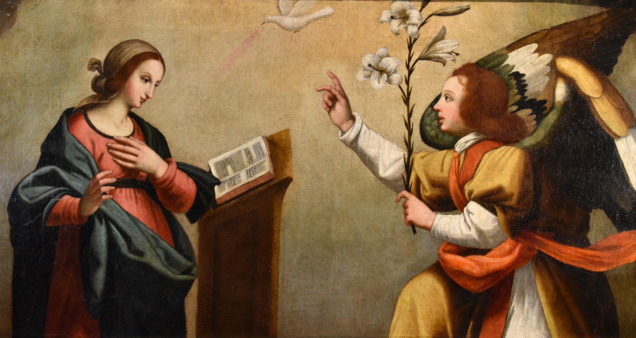 Annunciation Ceraiolo, Gemälde Öl auf Leinwand, 16. Jahrhundert, Alter Meister Firenze, Italien im Angebot 6
