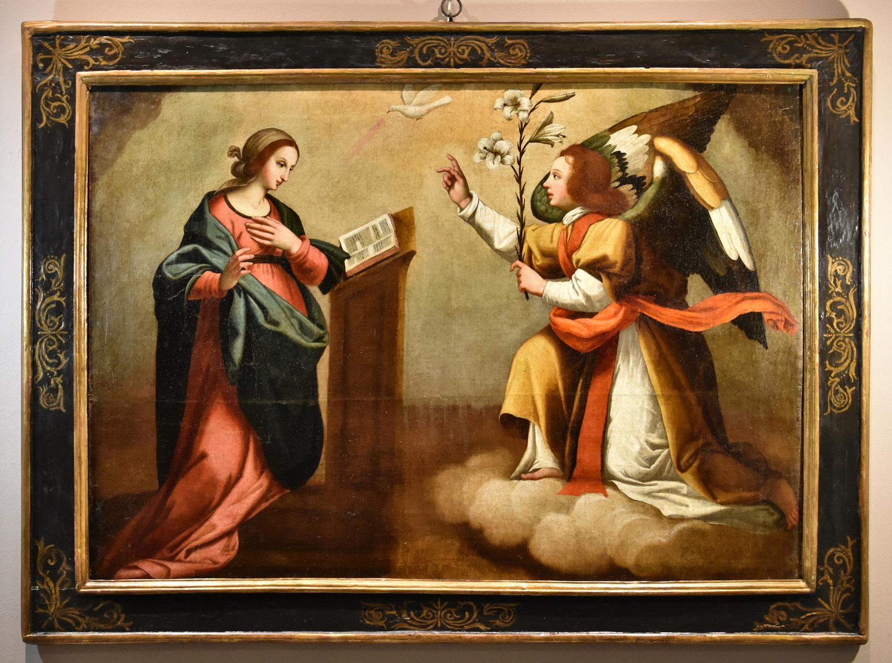 Annunciation Ceraiolo, Gemälde Öl auf Leinwand, 16. Jahrhundert, Alter Meister Firenze, Italien – Painting von Antonio Del Ceraiolo (active In Florence, Early 16th Century)