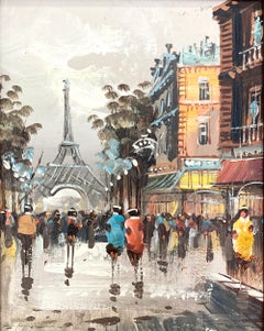 "Eiffel Tower, Paris" Parisian Street Scene Impressionist Oil Painting on Canvas
