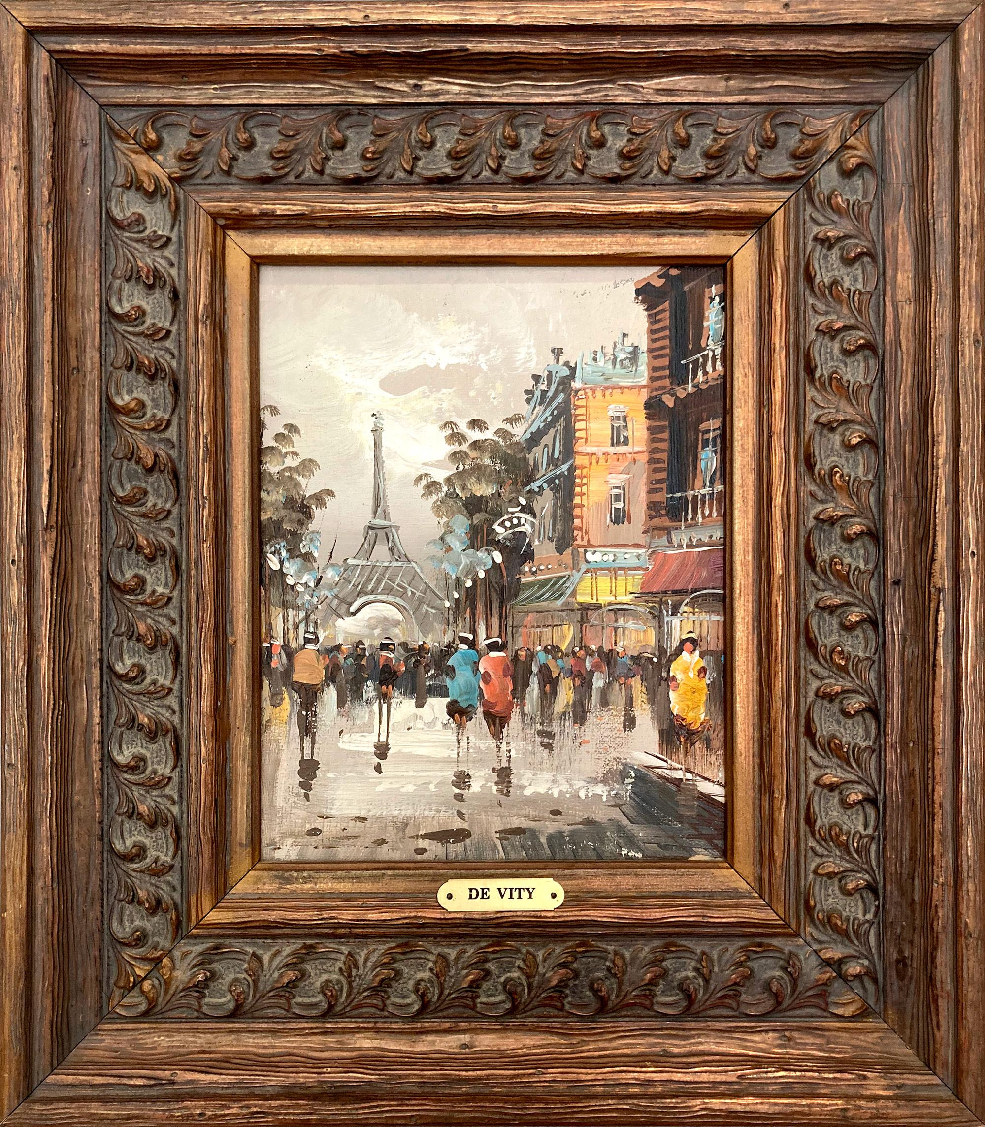 "Eiffel Tower, Paris" Parisian Street Scene Impressionist Oil Painting on Canvas