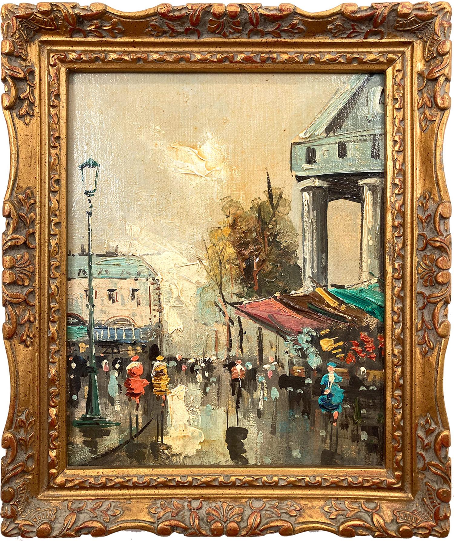 "La Madeleine" Impressionist 20th Century Parisian Street Scene Oil Painting