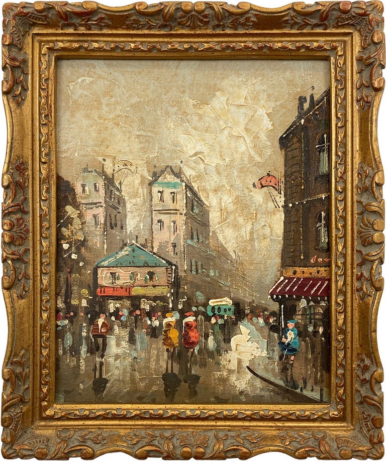 Antonio DeVity - Parisian Cafe Street Scene 20th Century  Post-Impressionist Oil Paint Canvas For Sale at 1stDibs