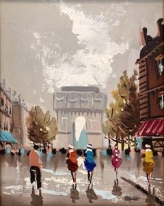 Postimpressionistisches Ölgemälde auf Leinwand „Parisian Street Scene Arc de Triomphe“