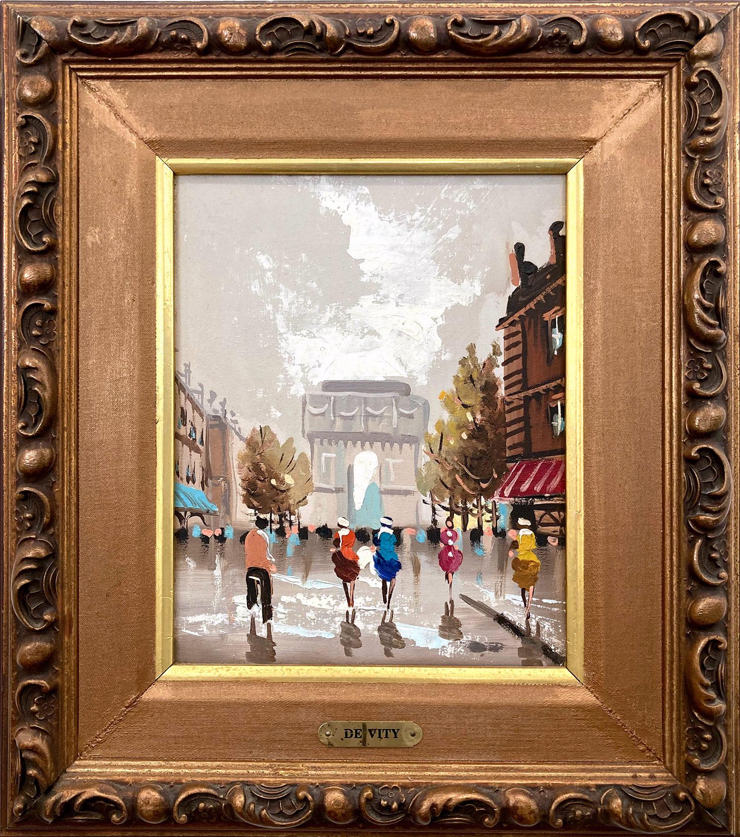 Antonio DeVity Figurative Painting - "Parisian Street Scene Arc de Triomphe" Post-Impressionist Oil Paint on Canvas