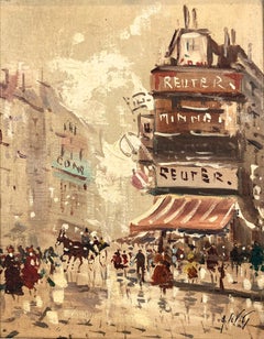 "Parisian Street Scene" Impressionist Oil Paint on Canvas of a Paris Cafe Framed