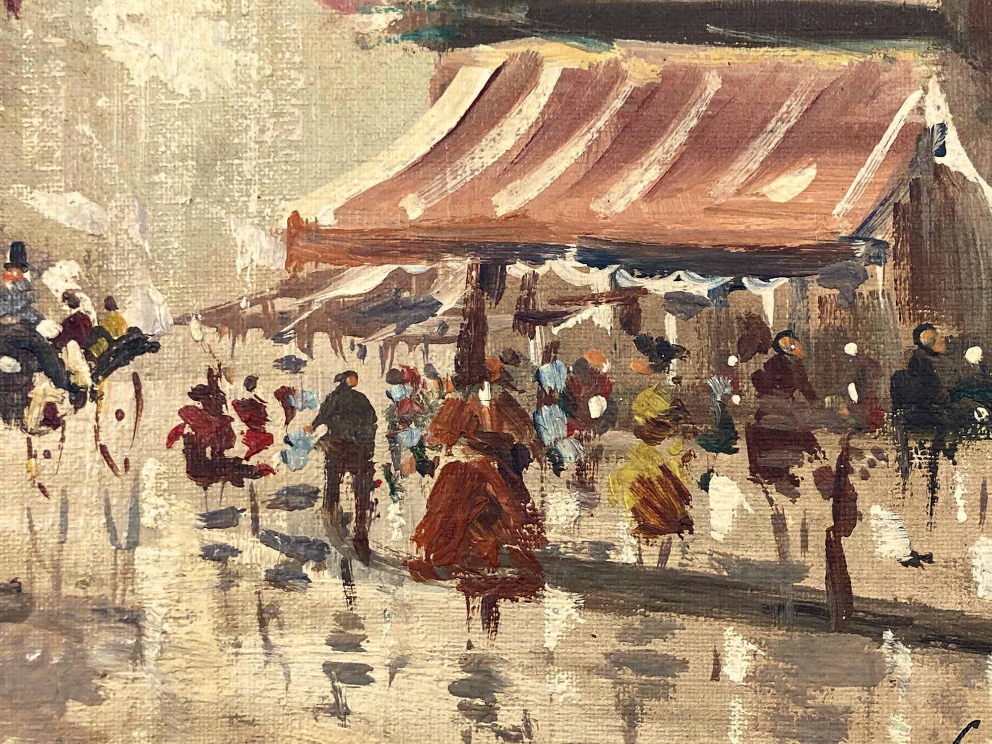 In this piece, the artist depicts his subject in an abstract and impressionistic way, capturing the busy Parisian street from the 20th Century with much life. The artist mostly used oil with a pallet knife, with impasto paint, and then by using