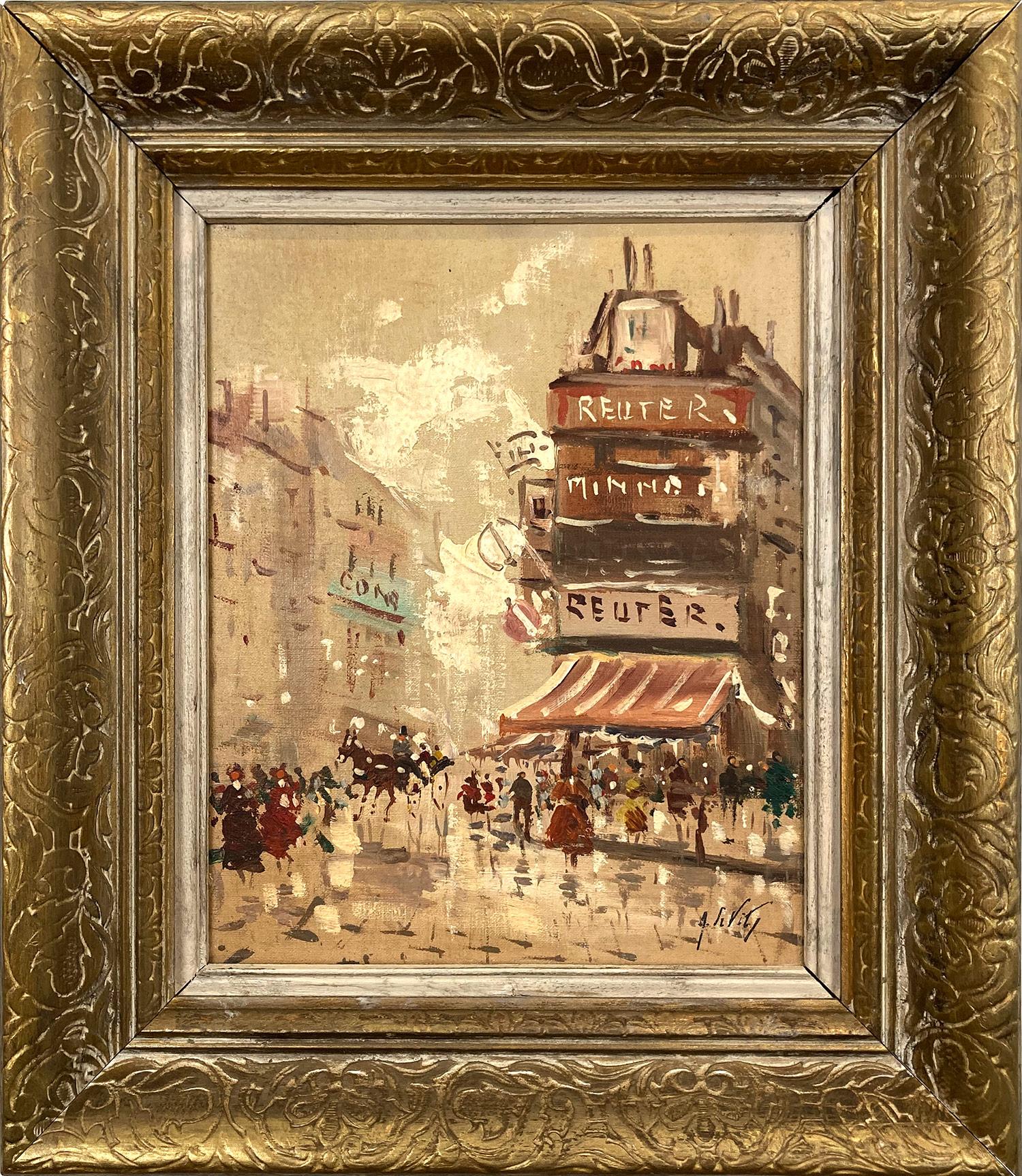 "Parisian Street Scene" Impressionist Framed Oil Paint on Canvas of a Paris Cafe