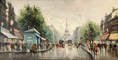 Postimpressionistisches Ölgemälde auf Leinwand mit Figuren, „Parisian Street Scene“
