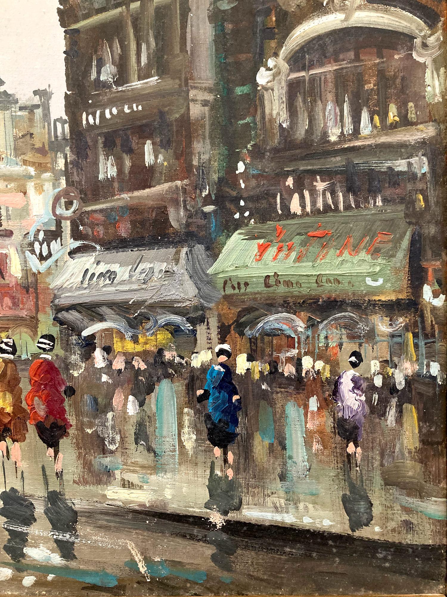 In this piece, the artist depicts his subject in an abstract and impressionistic way, capturing the busy streets of Paris from the 20th Century with much life. The artist mostly used oil with a pallet knife, with impasto paint, and then by using