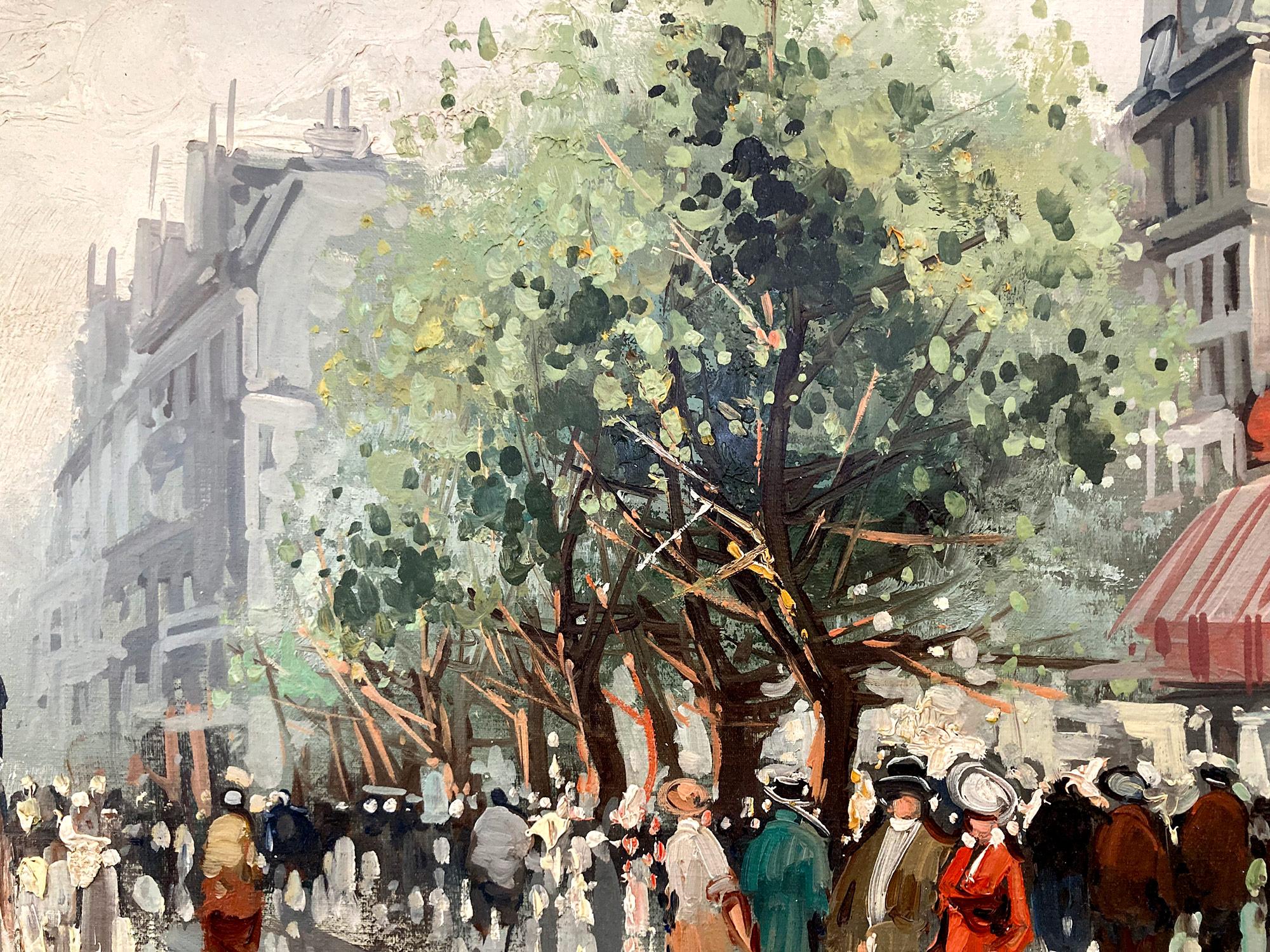 En esta obra, el artista representa su tema de forma impresionista, captando las concurridas calles del París del siglo XX con mucha vida. El artista utilizó sobre todo óleo con espátula, con pintura empastada, y luego, mediante sutiles pinceladas
