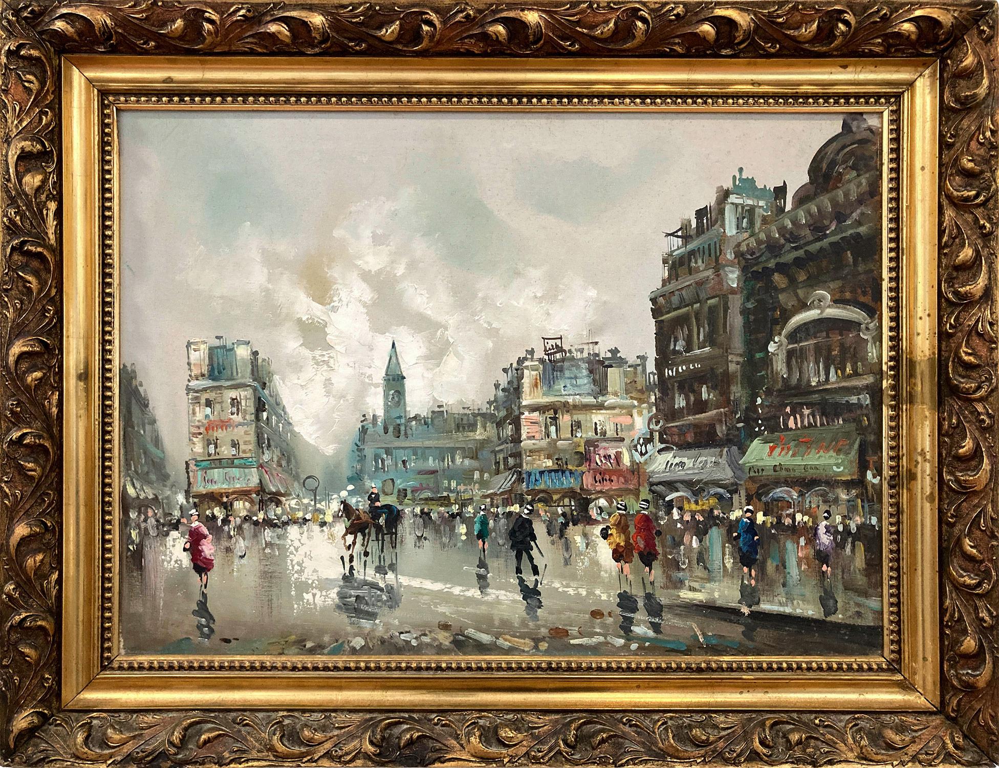 Antonio DeVity Figurative Painting - "Parisian Street Scene" Post-Impressionist Oil Painting on Canvas with Figures