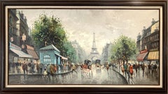 "Parisian Street Scene" Post-Impressionist Oil Painting on Canvas with Figures