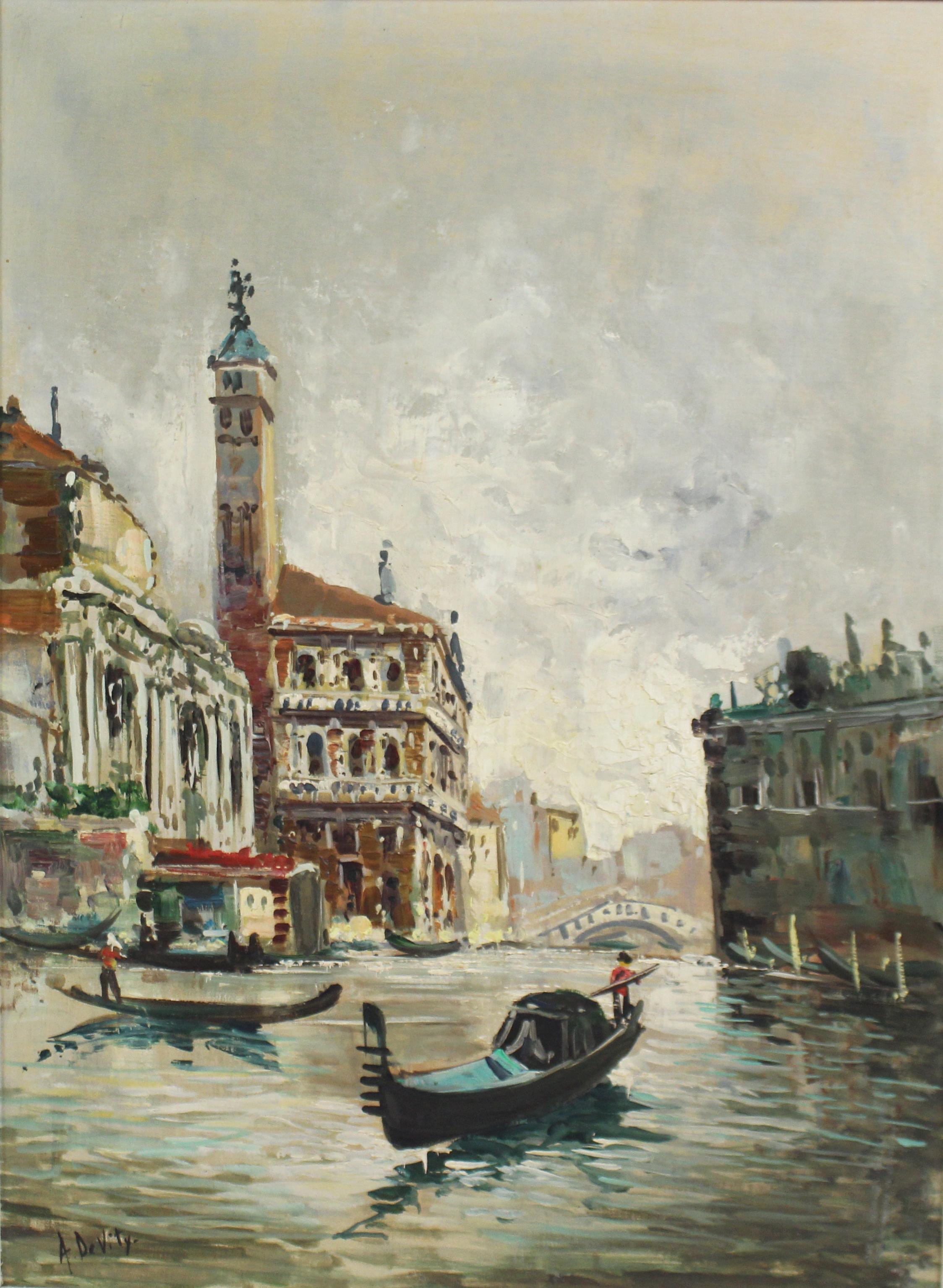 Antonio DeVity 'Italian, 1901-1993' Venice Canal Oil on Canvas In Good Condition For Sale In Worcester, GB
