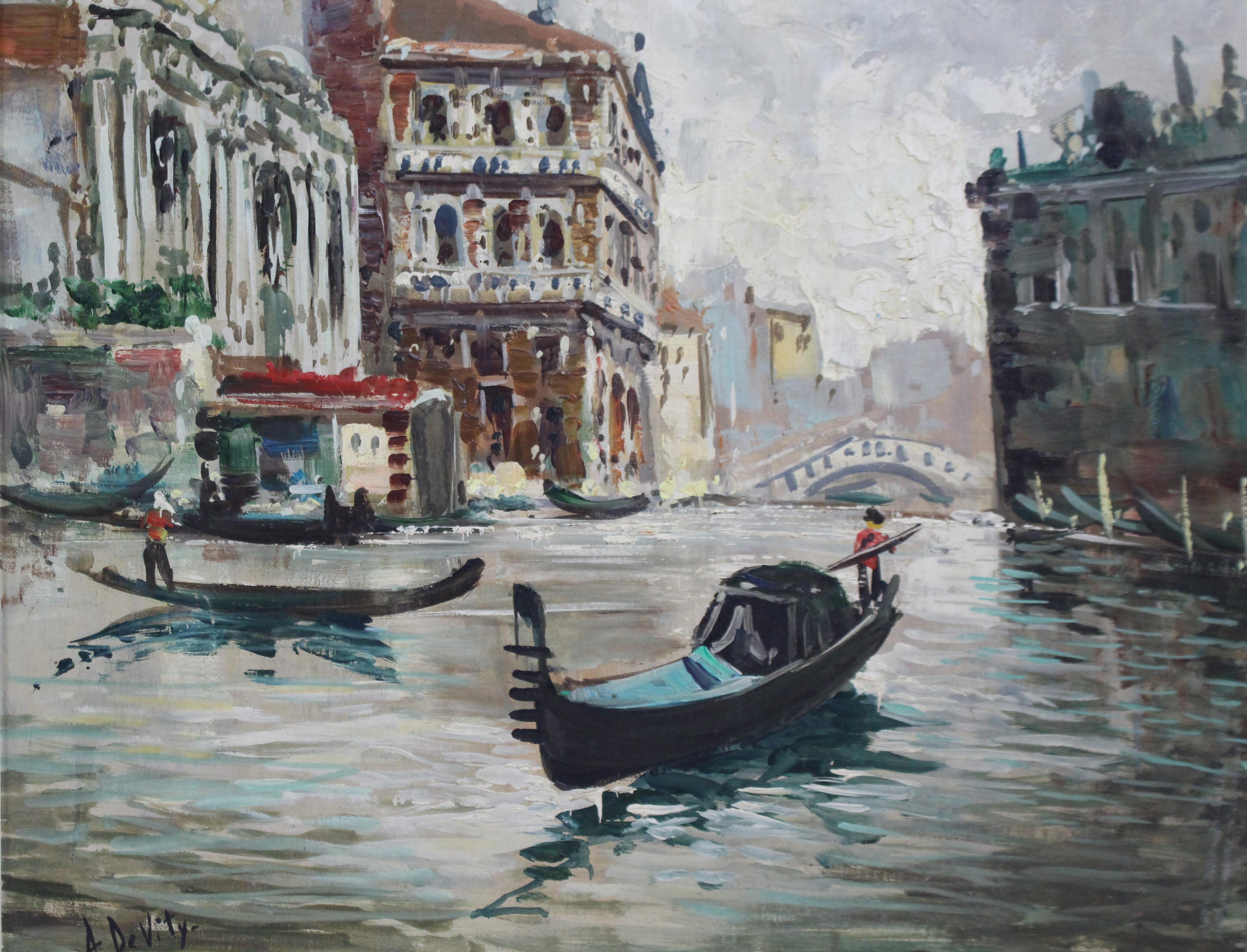 20th Century Antonio Devity 'Italian, 1901-1993' Venice Canal Oil on Canvas For Sale
