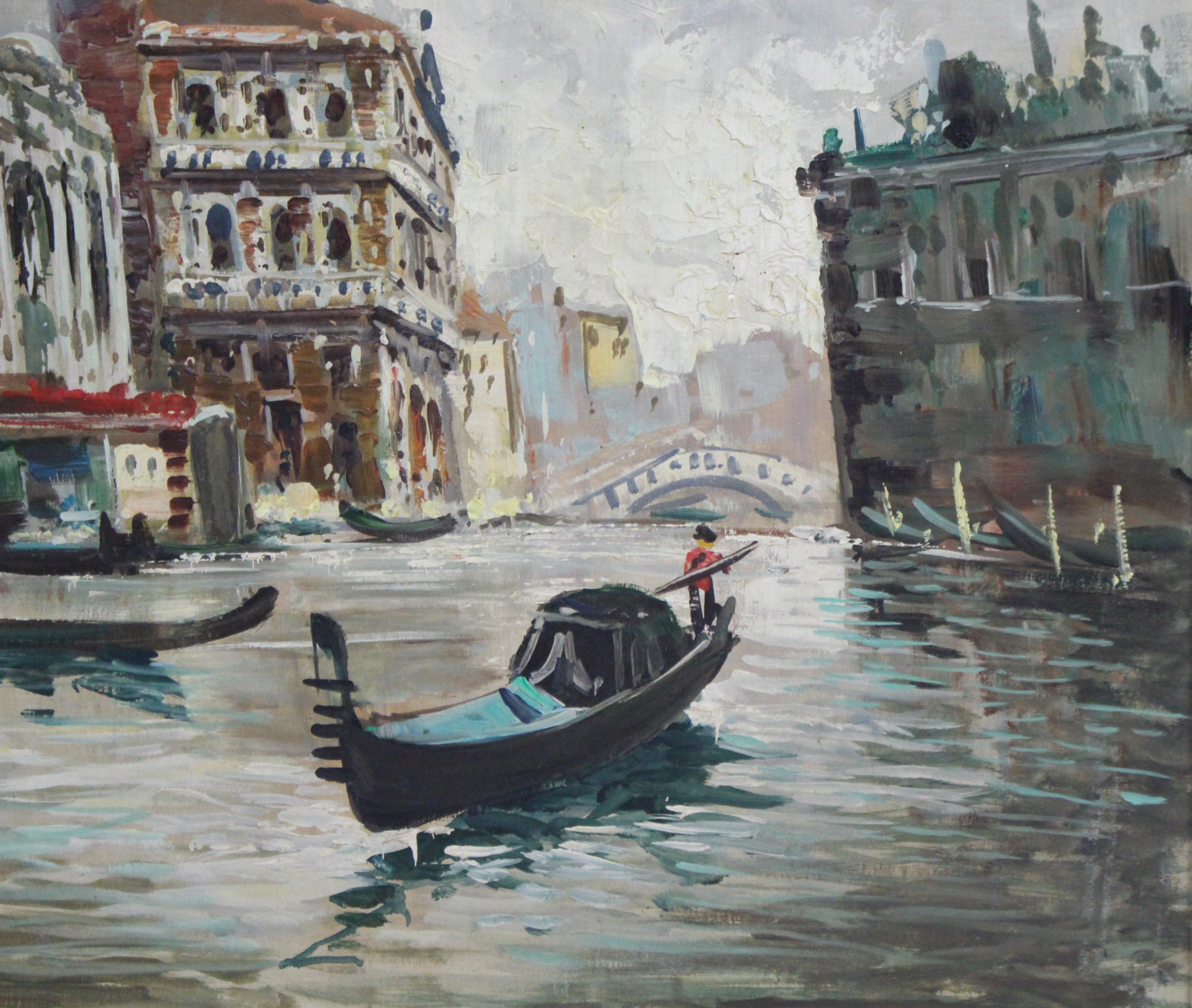Paint Antonio Devity 'Italian, 1901-1993' Venice Canal Oil on Canvas For Sale