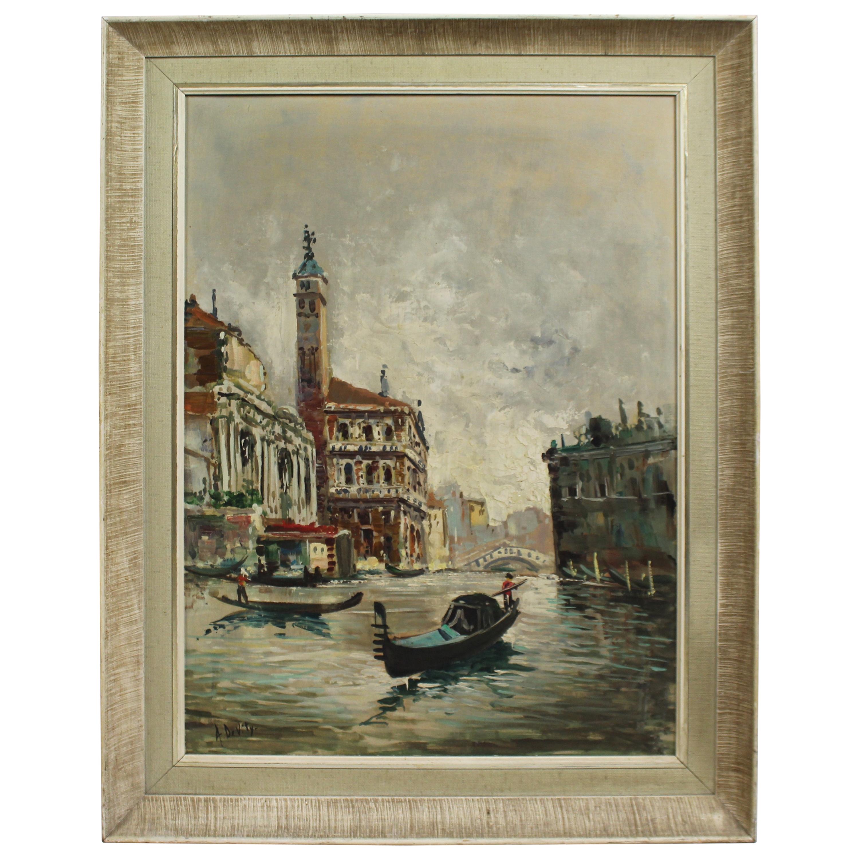 Antonio Devity 'Italian, 1901-1993' Venice Canal Oil on Canvas For Sale