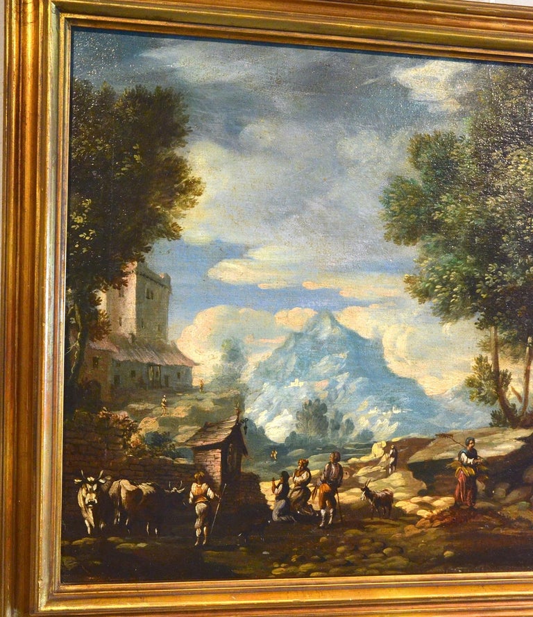 Diziani Pair Of Landscapes Paint View Old master Oil on canvas 18th Century Art For Sale 6