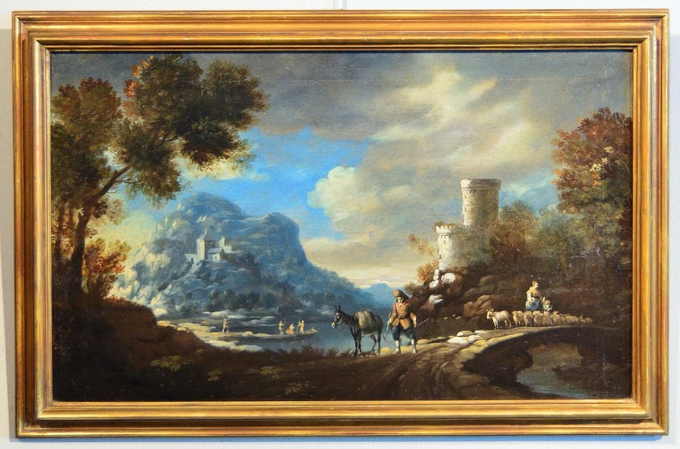 Diziani Pair Of Landscapes Paint View Old master Oil on canvas 18th Century Art - Gray Landscape Painting by Antonio Diziani