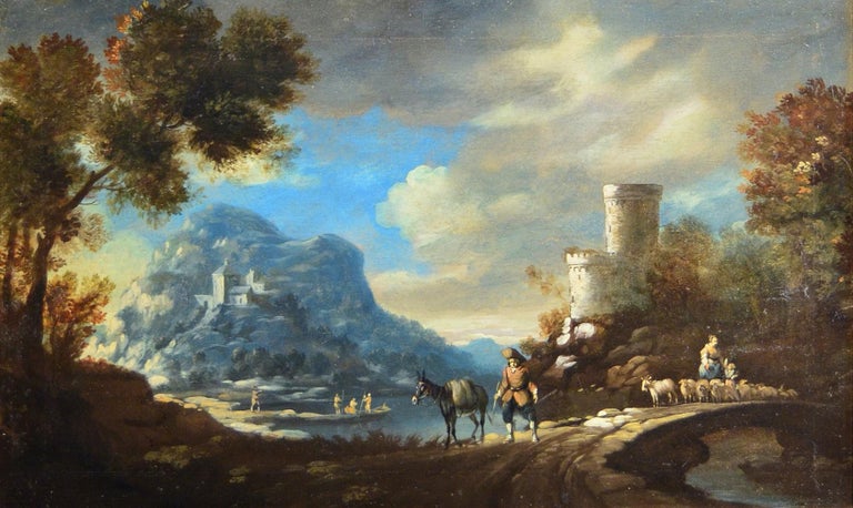 Diziani Pair Of Landscapes Paint View Old master Oil on canvas 18th Century Art For Sale 1