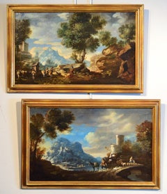Diziani Pair Of Landscapes Paint View Old master Oil on canvas 18th Century Art