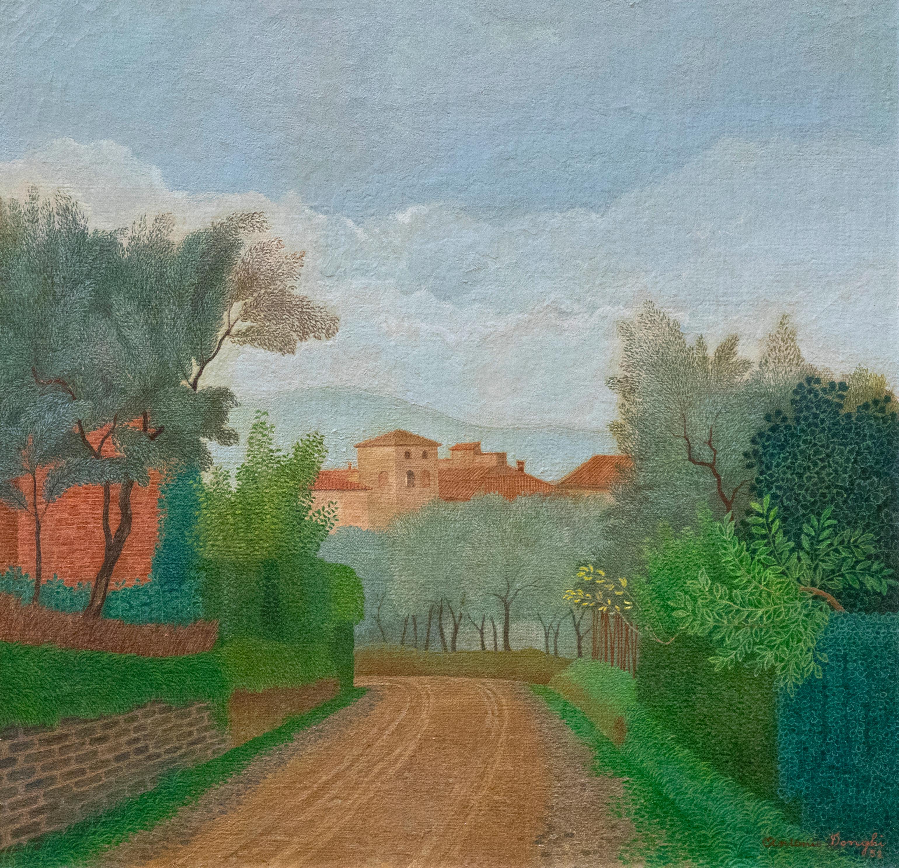Lucca Landscape - Oil Paint by Antonio Donghi- 1952 For Sale 1