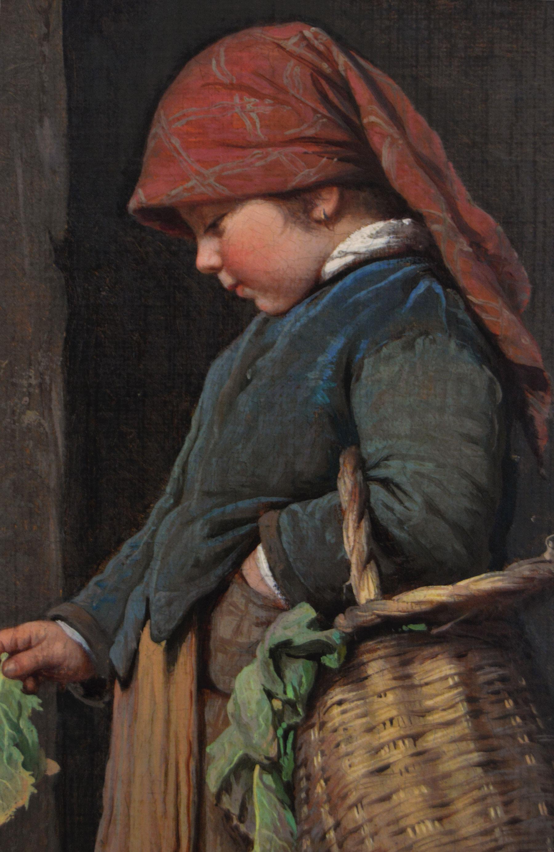 Italienisches Genrebild des 19. Jahrhunderts mit einem Mädchen, das ein Kaninchen füttert (Braun), Animal Painting, von Antonio Ermolao Paoletti