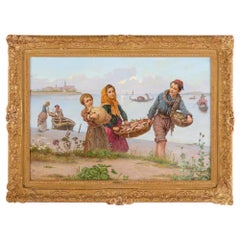 Antonio Ermolao Paoletti - Large Antique Italian Oil Painting Venice Fish Seller Figurative Antonio Paolett Large Antique Italian Oil Painting Venice Fish Seller Figurative Antonio Paolett