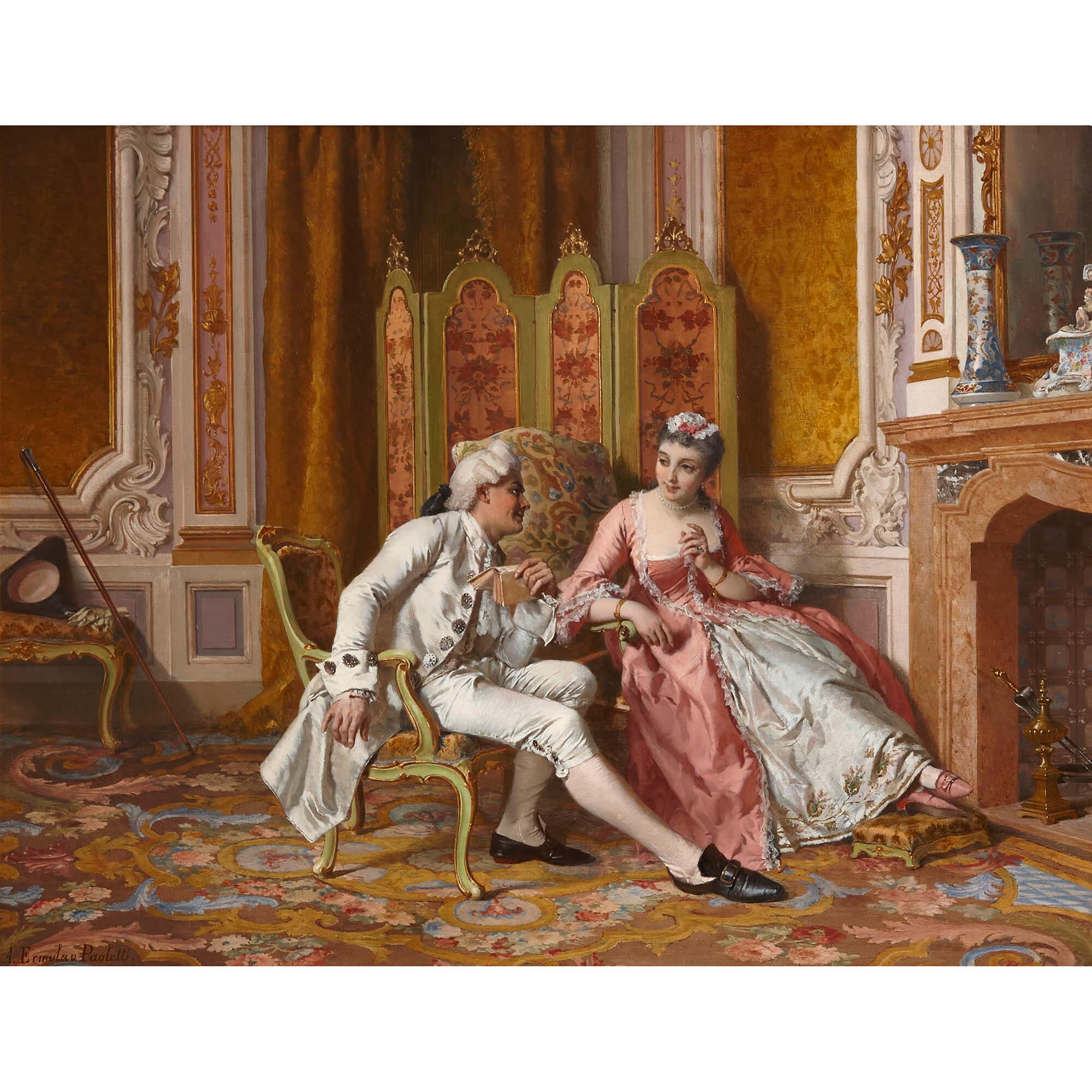 'Love lyrics, ' a romantic Italian genre painting by Antonio Paoletti - Painting by Antonio Ermolao Paoletti