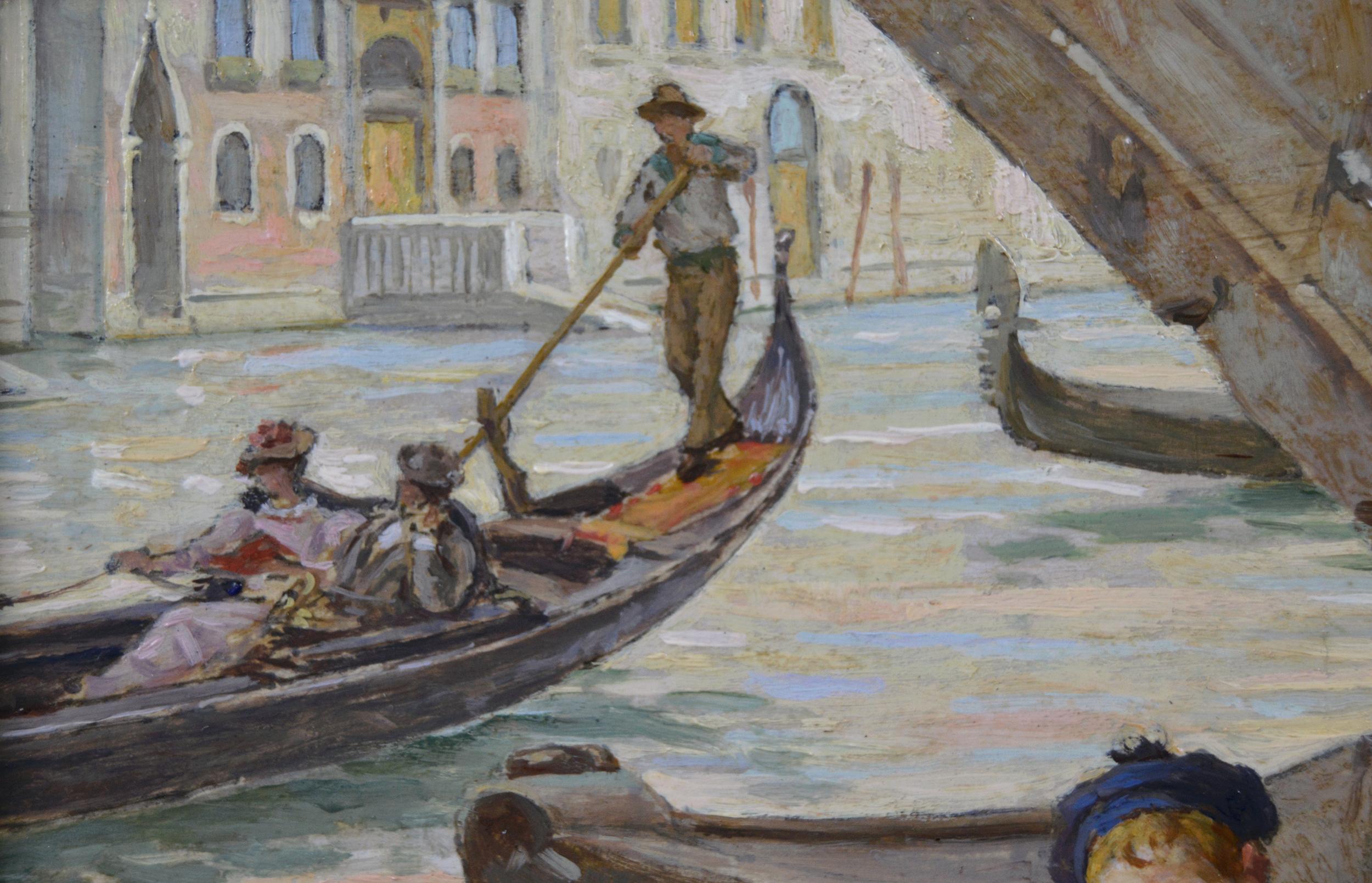 Pair of 19th Century oil paintings of boys fishing & a fruit seller, Venice - Victorian Painting by Antonio Ermolao Paoletti