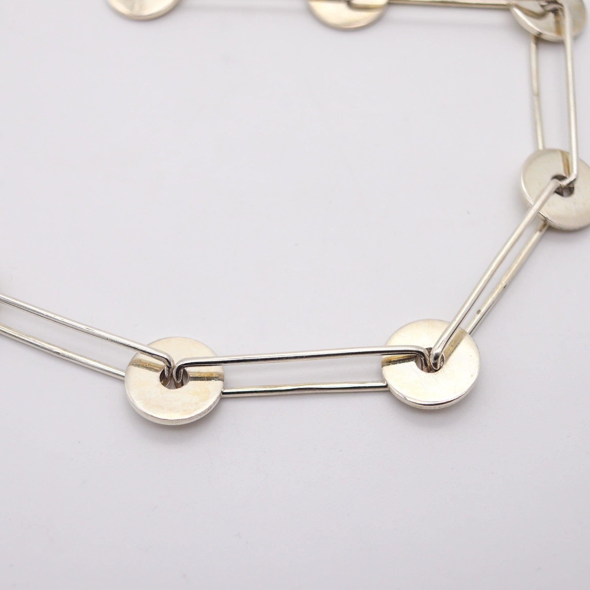 Women's ANTONIO FALLACI 1970 Italy Geometric Modernist Long Sautoir In .925 Sterling For Sale