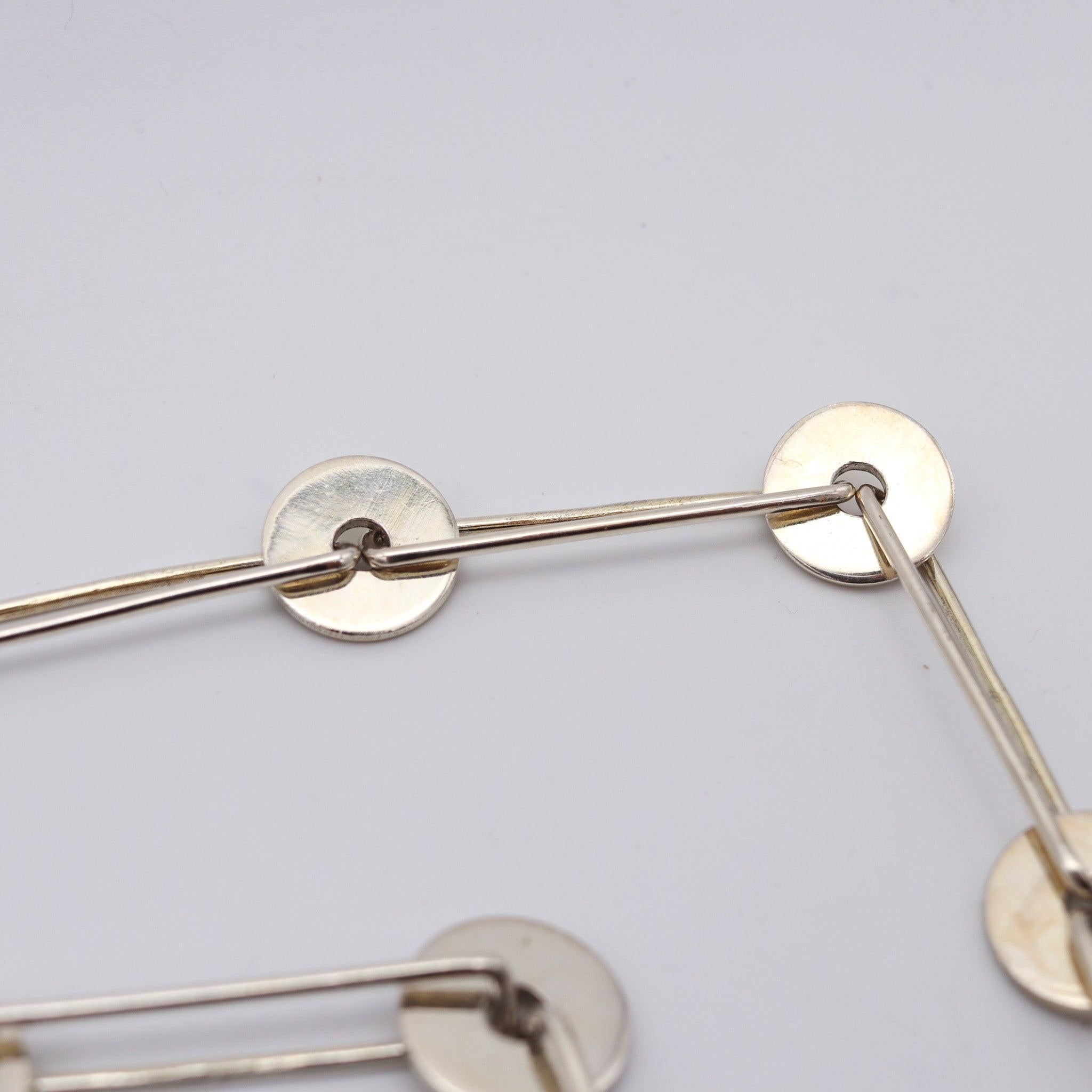 ANTONIO FALLACI 1970 Italy Geometric Modernist Long Sautoir In .925 Sterling For Sale 2