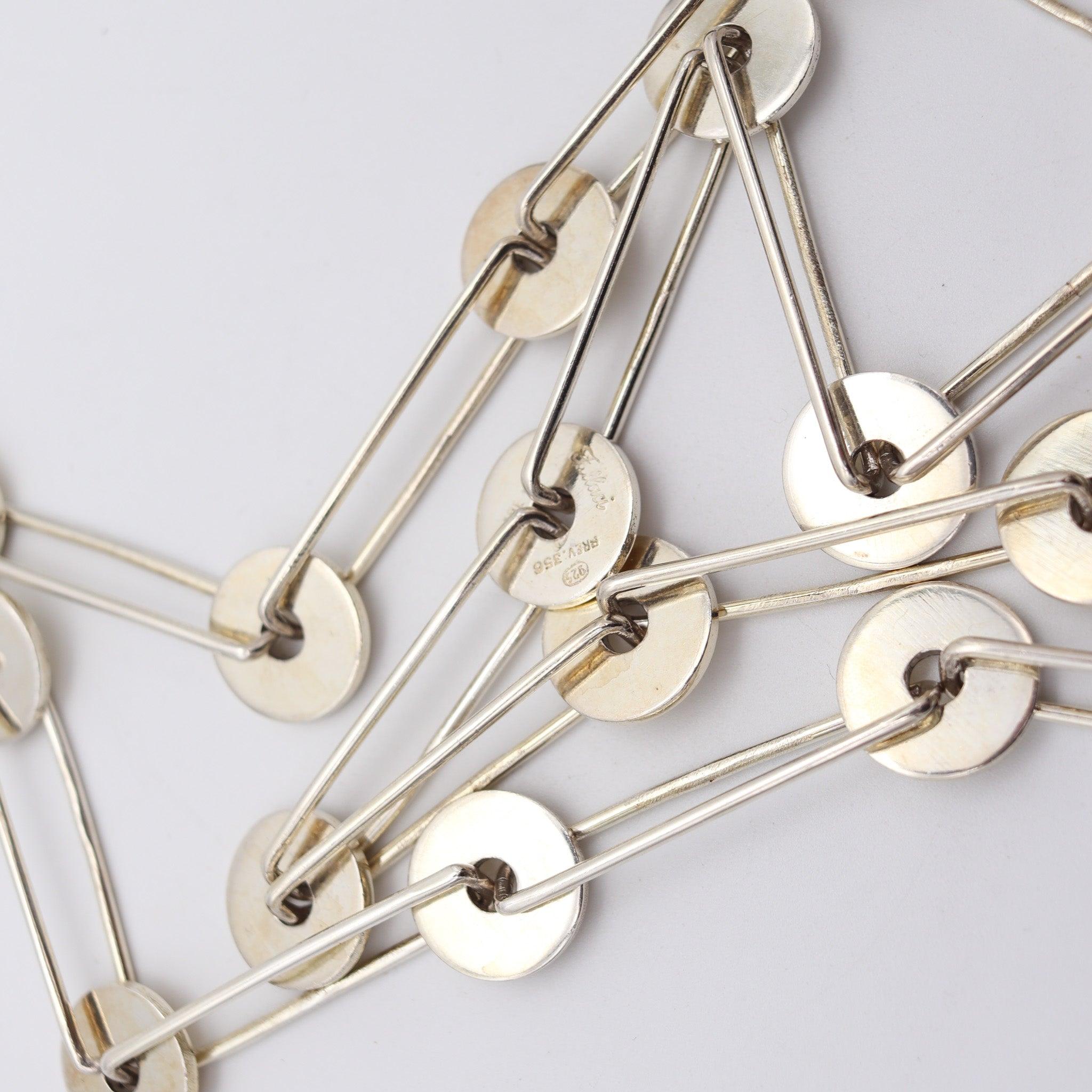 ANTONIO FALLACI 1970 Italy Geometric Modernist Long Sautoir In .925 Sterling For Sale 3
