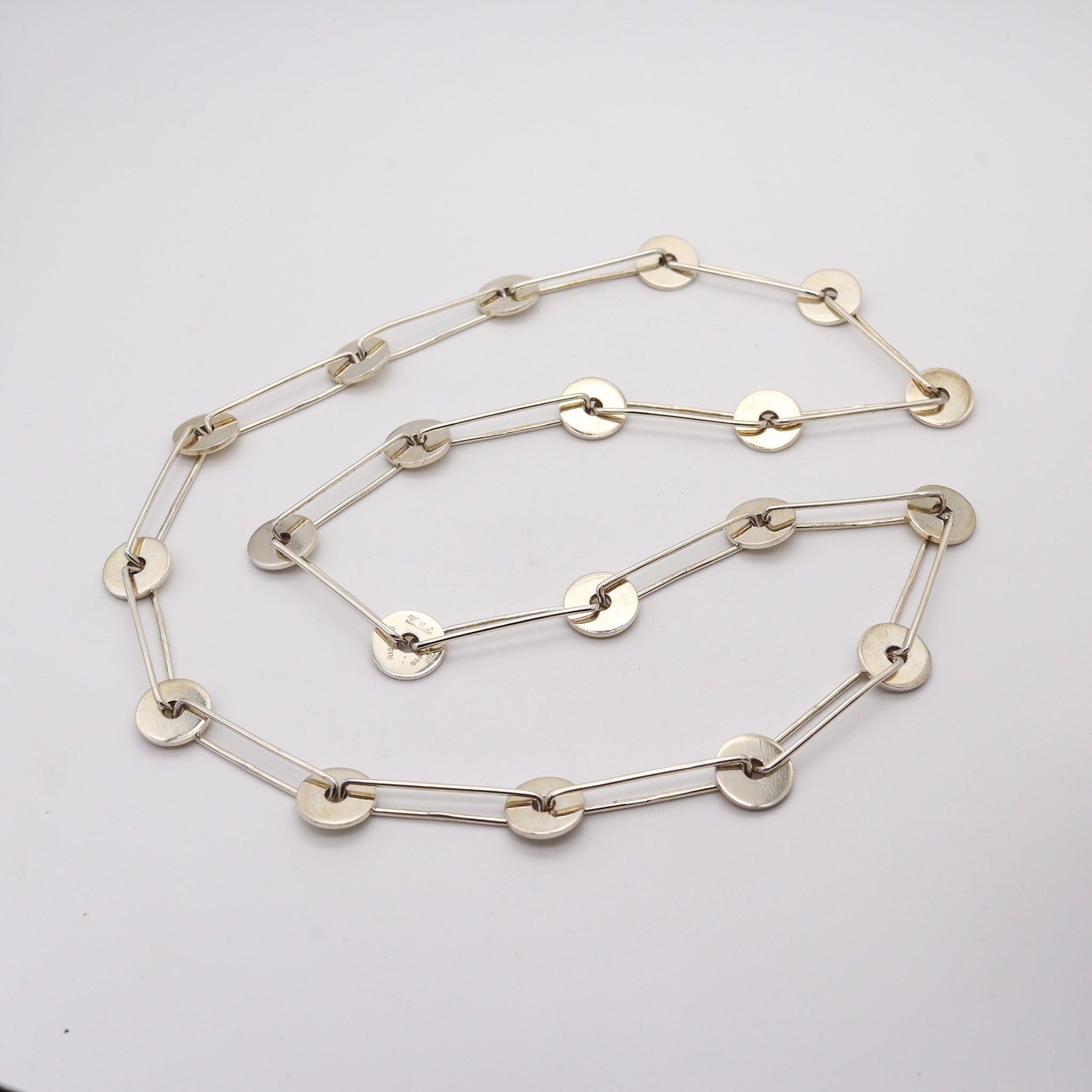ANTONIO FALLACI 1970 Italy Geometric Modernist Long Sautoir In .925 Sterling For Sale 4