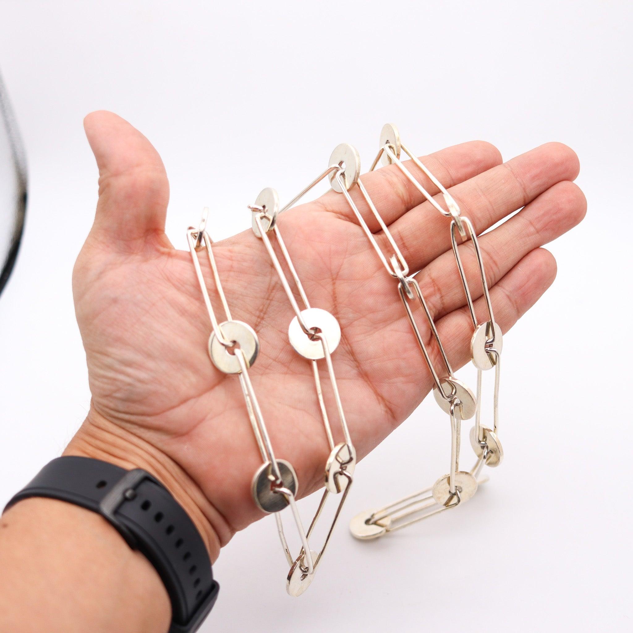 ANTONIO FALLACI 1970 Italy Geometric Modernist Long Sautoir In .925 Sterling For Sale 5