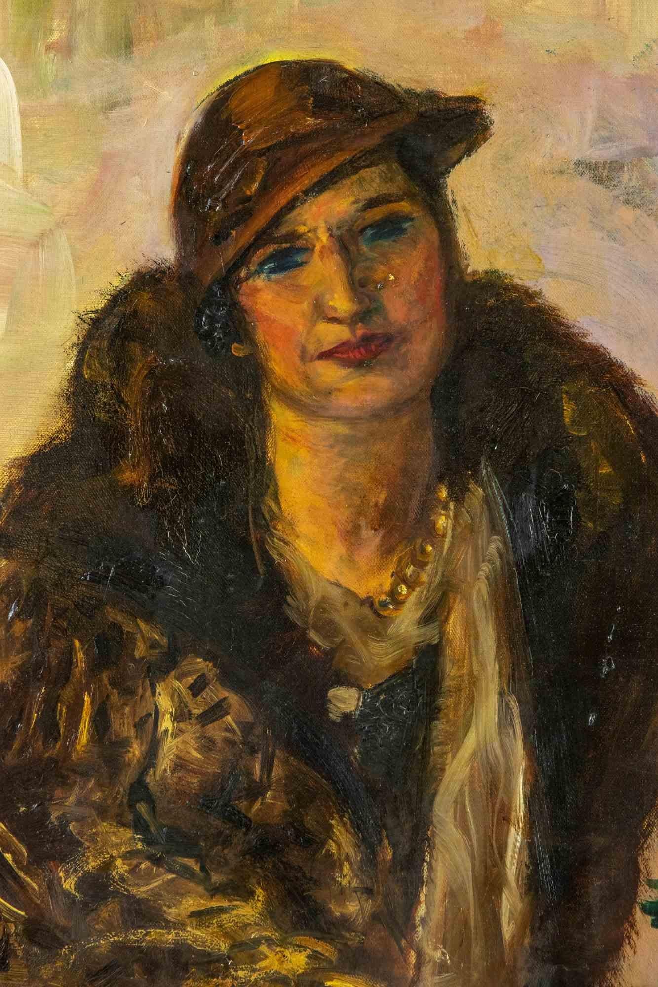 Female figure - Oil Paint by Antonio Feltrinelli - 1930s For Sale 1