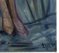 Girl with Dog -  Painting on Canvas by Antonio Feltrinelli - 1929