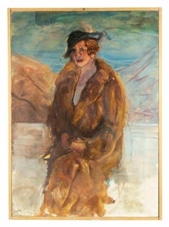 Lady with Fur - Original Painting by Antonio Feltrinelli - 1930s