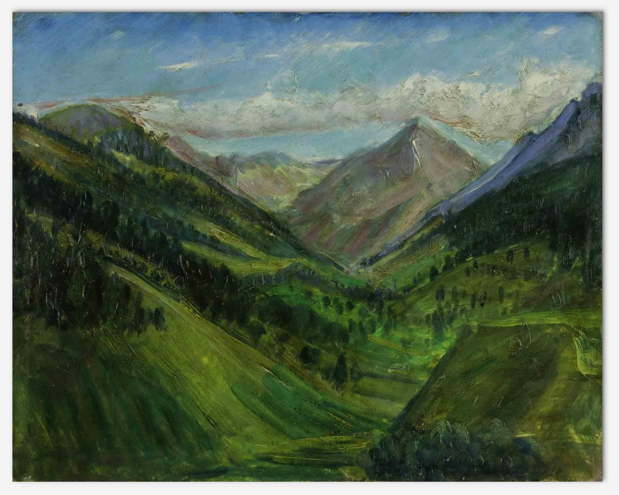 Paysage de montagne -  Peinture à l'huile d'Antonio Feltrinelli - années 1920