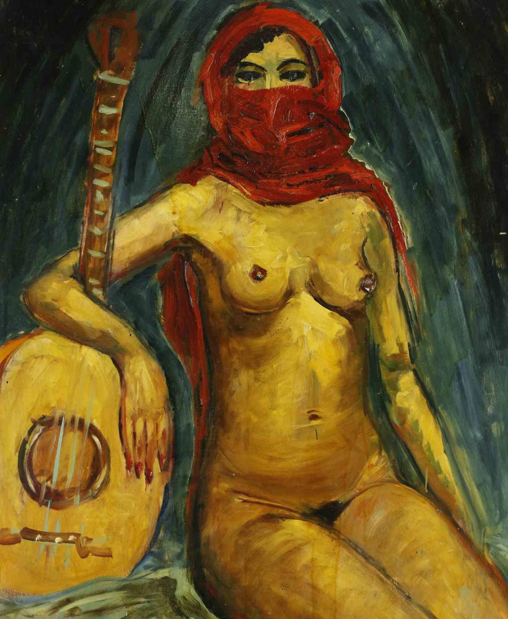 Odalisca e chitarra - Dipinto a olio di Antonio Feltrinelli - Anni '30 in vendita 1
