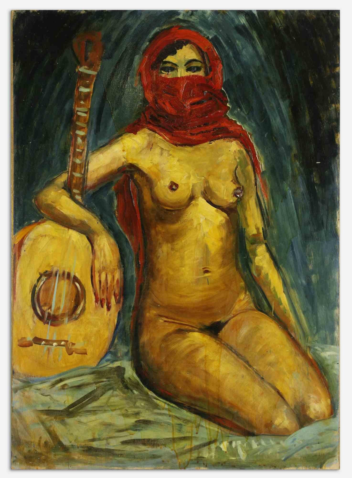 Odalisque und Gitarre – Ölgemälde von Antonio Feltrinelli – 1930er Jahre