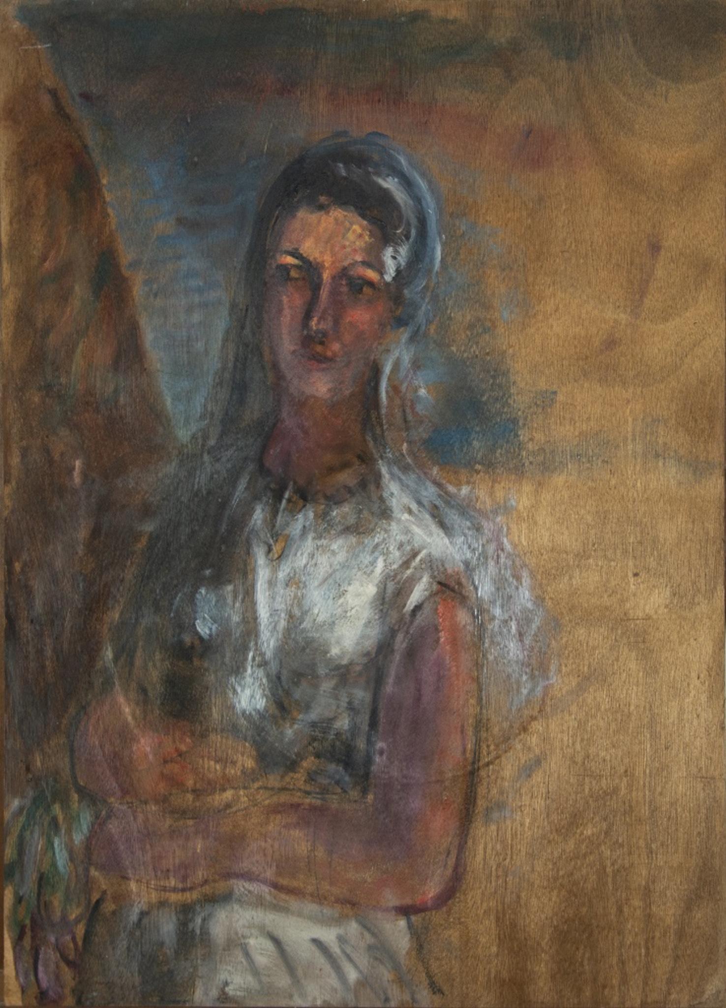 Portrait d'une fille - Peinture à l'huile originale d'Antonio Feltrinelli - années 1930