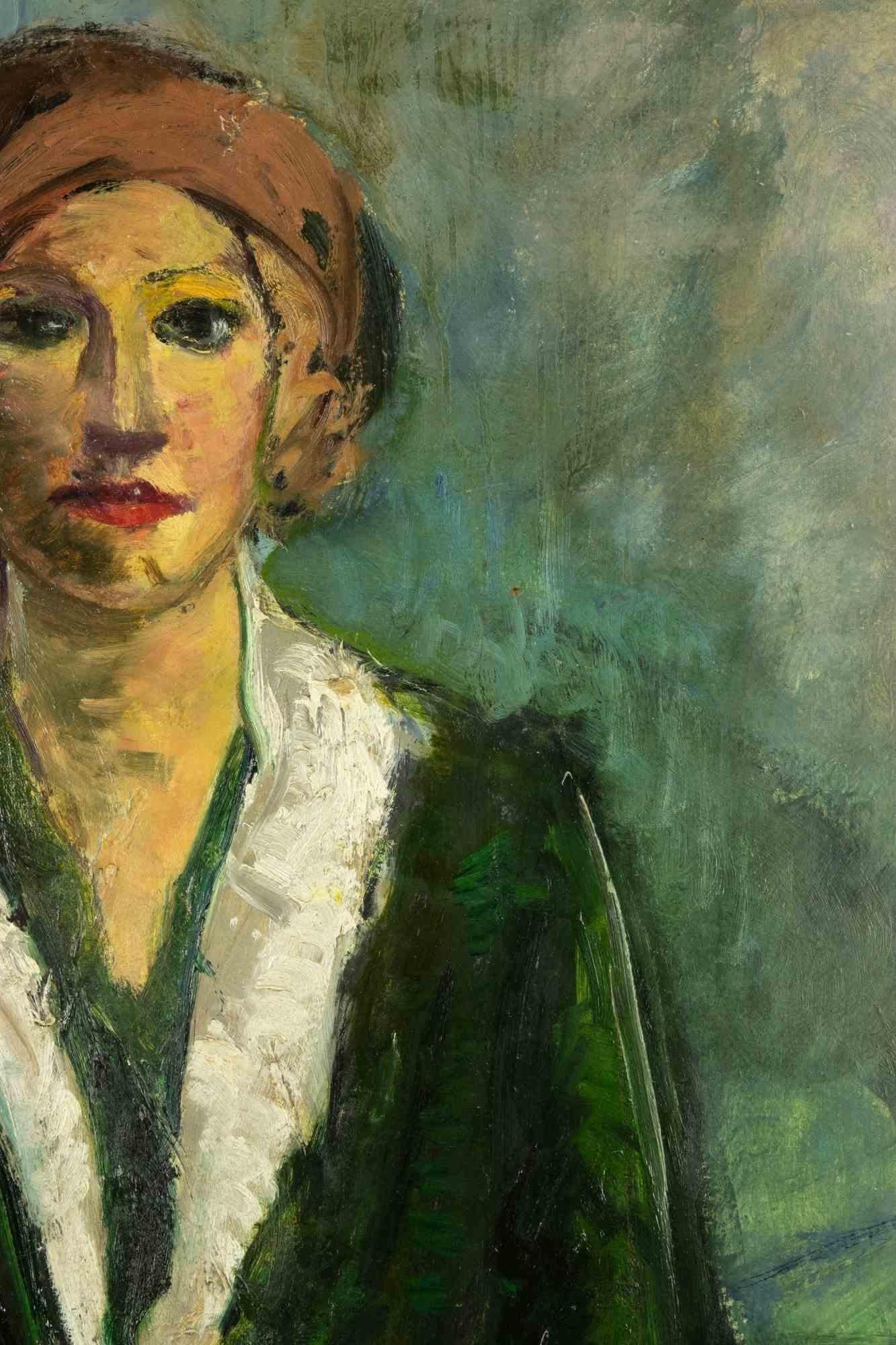 Porträt einer Frau  Ölgemälde von Antonio Feltrinelli – 1930er Jahre im Angebot 2