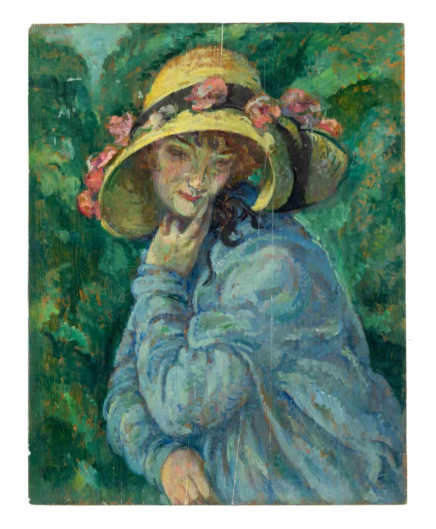 Portrait d'une femme  - Peinture à l'huile d'Antonio Feltrinelli - années 1930