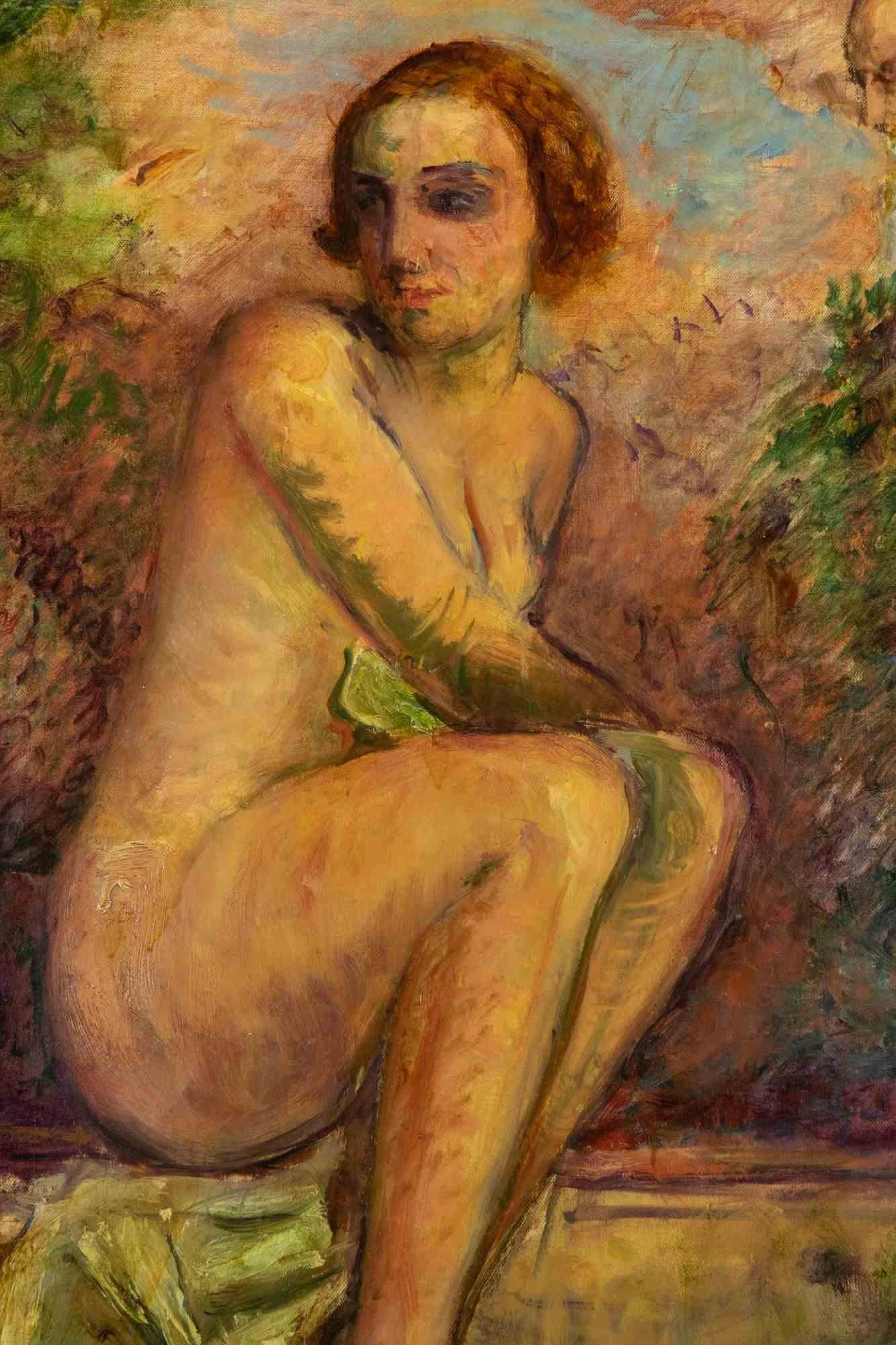 Seated Nude  - Paint by Antonio Feltrinelli - 1930s For Sale 1