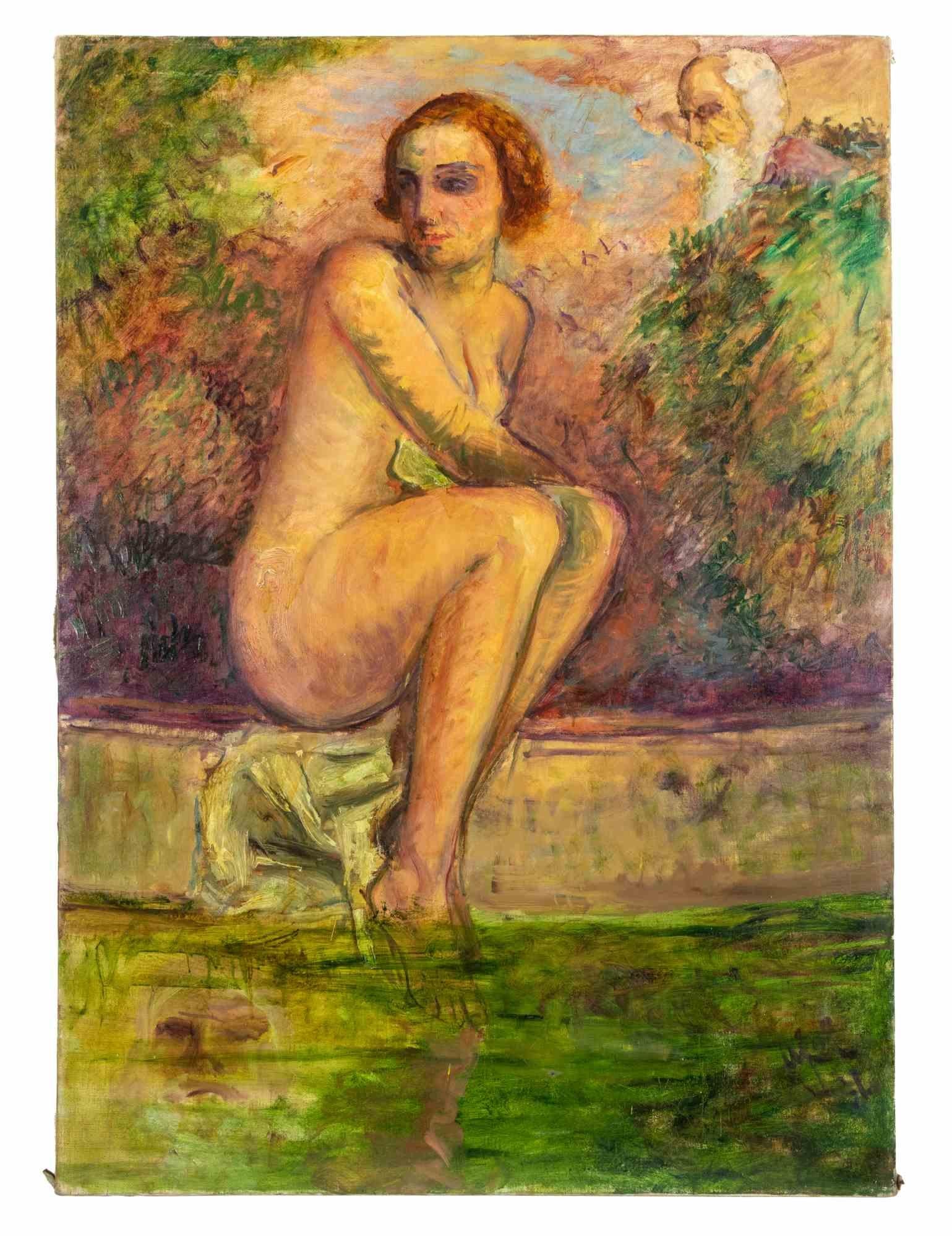 Nu assis  - Peinture d'Antonio Feltrinelli - années 1930