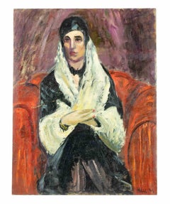 The Woman on Sofa - Oil Paint by Antonio Feltrinelli - 1930s