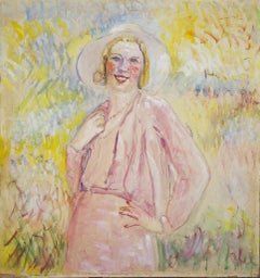 Woman in Pink - Original Oil Painting  by Antonio Feltrinelli - 1930s