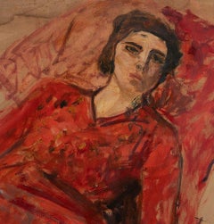 Donna in rosso - Dipinto a olio di Antonio Feltrinelli - Anni '30